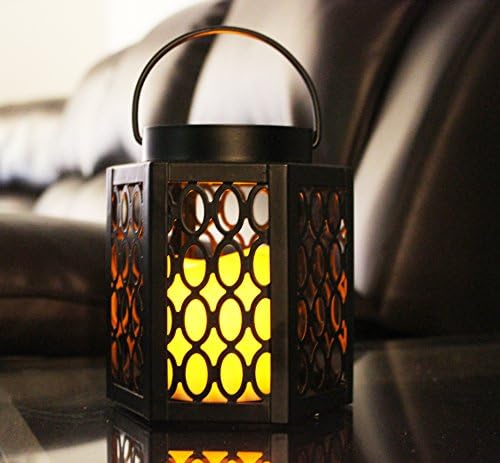 Hexagon Black Metal Lantern with Flameless LED Candle and Timer