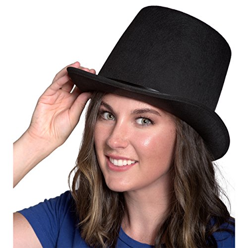 NJ Novelty - Black Top Hat, Tall Party Hat Costume Dress Up Accessory + White Band - Image 4