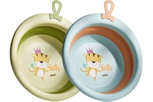 Toddmomy Baby Washbasins 2 Pack Folding Collapsible Infant Face Bathtub Lightweight Cartoon Design Portable Wash Basin for Ne