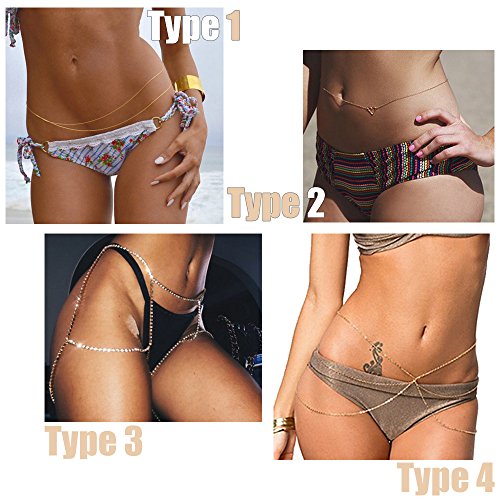 Finrezio 4 Pcs Waist Belt Belly Chains for Women Body Jewelry Gold-Plated Unibody Summer Beach Jewelry Set