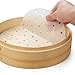 Flexzion Bamboo Steamer Basket Set (8 Inch) with 50x Steamer Liners and 2 Pairs of Chopsticks, Chinese Steamer for Cooking Food