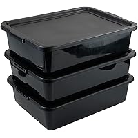 Hommp 3 Packs Commercial Bus Tote, 13 L Black Plastic Bus Box with Lid