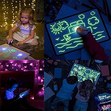 Baiwka Light Up Drawing Board Luminous Writing Board Draw With Light Fun Flashing Magic Painting Drawing Board Educational Kids Toy With Pen For