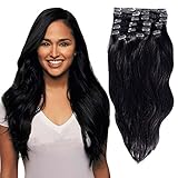 Clip In Sets 10pcs Clip In Human Hair Extensions Jet Black #1 Remy Human Hair Straight For Full Head 24inch 220g Weight