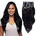Clip In Sets 10pcs Clip In Human Hair Extensions Jet Black #1 Remy Human Hair Straight For Full Head 24inch 220g Weight