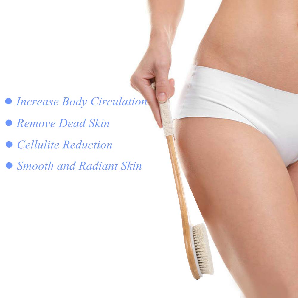 Veahom Long Handle Soft Dry Brush for body, Natural Bristle, Remove Dead Skin and Toxins, Clean lymphatic system, Stimulates Blood Circulation, Dense and Soft Brush Suitable for Women and Adults