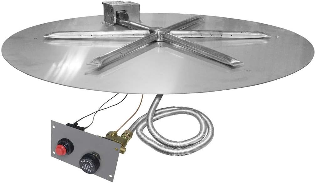Spark Ignition Gas Fire Pit Burner Kit with Flame Sensing (FPB-34DBSTMSI-N), Round Flat Pan, 34-Inch, Natural Gas