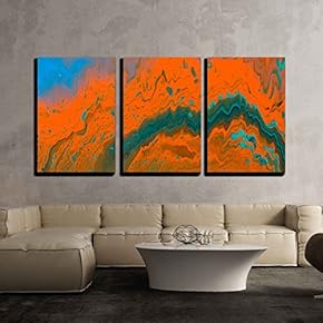 3 Piece Canvas Wall Art - Closeup View of an Original Painting. Hand Painted Abstract Dark Cosmic Grunge Background - Modern Home Art Stretched and Framed Ready to Hang - 16"x24"x3 Panels