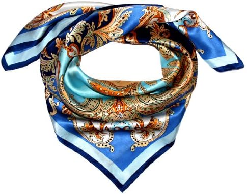 Italian Scarf Pure Silk 35x35" Blue Royalblue Gold Paisley 89024