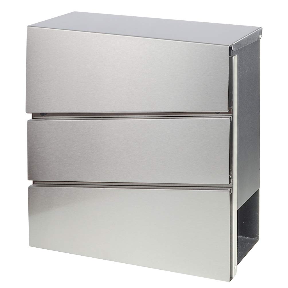 Stainless Steel Mailboxes with Key Lock, Wall Mounted Large Capacity Mailbox, Silver, 14 3/5" x 12 4/5" x 4 1/3"