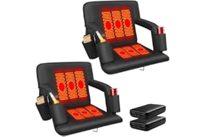 Moteoza 2 PCS Foldable Double Heated Stadium Seats for Bleachers with Battery, 6 Reclinng Positions Backrest, Armrests Adjustable – 3 Level Heating Portable Stadium Seating Heated Camping Chairs
