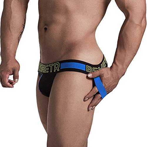 image for BSHETR Men's Jockstrap Athletic Supporters Underwear, Black Sexy Mesh 