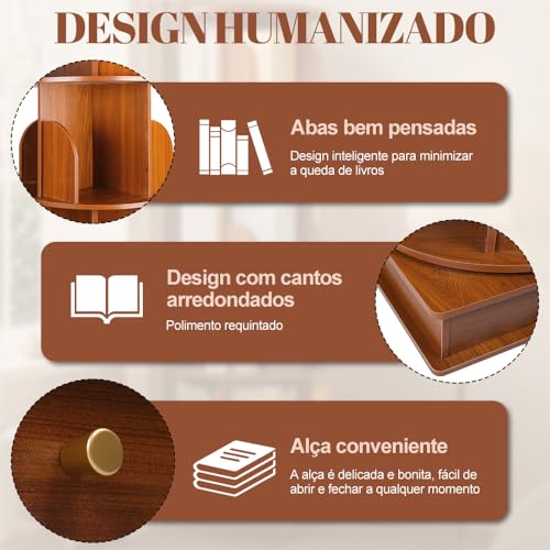 Estante para Livros, Estante Livreiro Giratória 360 Graus, Estánte Giratória, 5 Andares Estanté Girátoriá Livrós, Estanté Livros com Destacável Nichós, Livreiro Estánte Livrós, Base com gavetas
