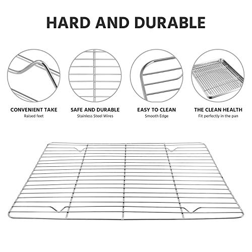 Quarter Sheet Pans [2 Sheets + 2 Racks], Heavy Duty Warp Resistant Stainless Steel Cookie Sheet