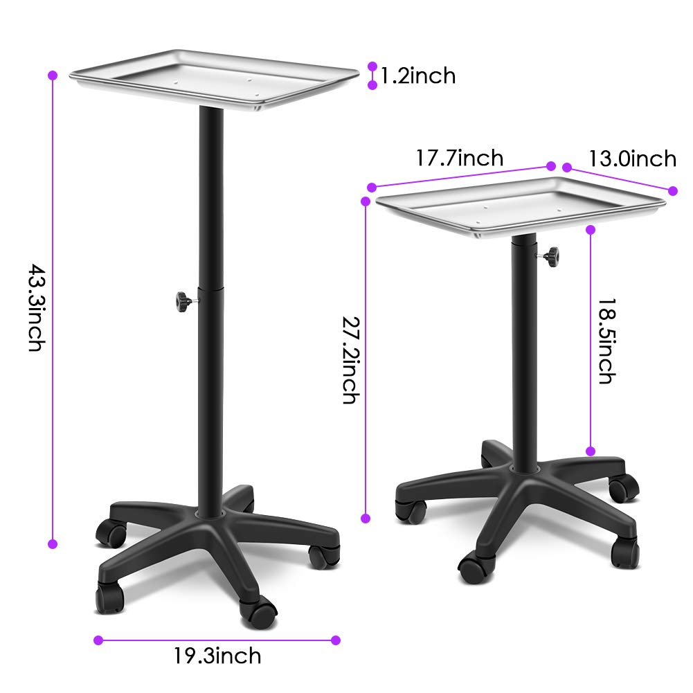 Aluminum Salon Trolley Cart, Rolling Salon Tray Station with 5 wheels, Adjustable Height Tattoo Tray Stand Hair Instrument Beauty Tools Storage Trolley for Salon Beauty Spa Tattoo: Beauty