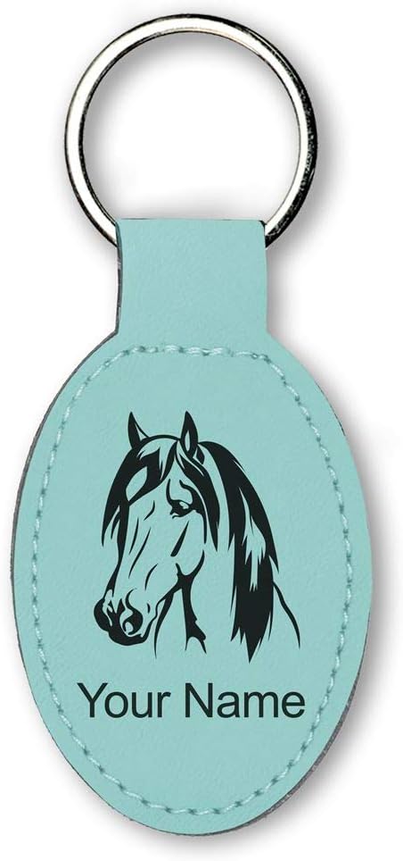 LaserGramLaserGram Oval Keychain, Horse Head 1, Personalized Engraving Included (Teal)
