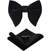 PACGOTH Bow Ties for Men Pre-Tied Bow Tie Vintage Tuxedo Oversized Velvet Bow Ties Cufflinks Pocket Square Sets With Gift Box