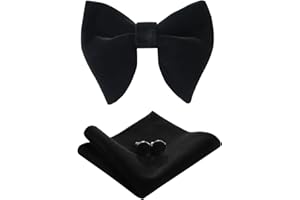 PACGOTH Bow Ties for Men Pre-Tied Bow Tie Vintage Tuxedo Oversized Velvet Bow Ties Cufflinks Pocket Square Sets With Gift Box