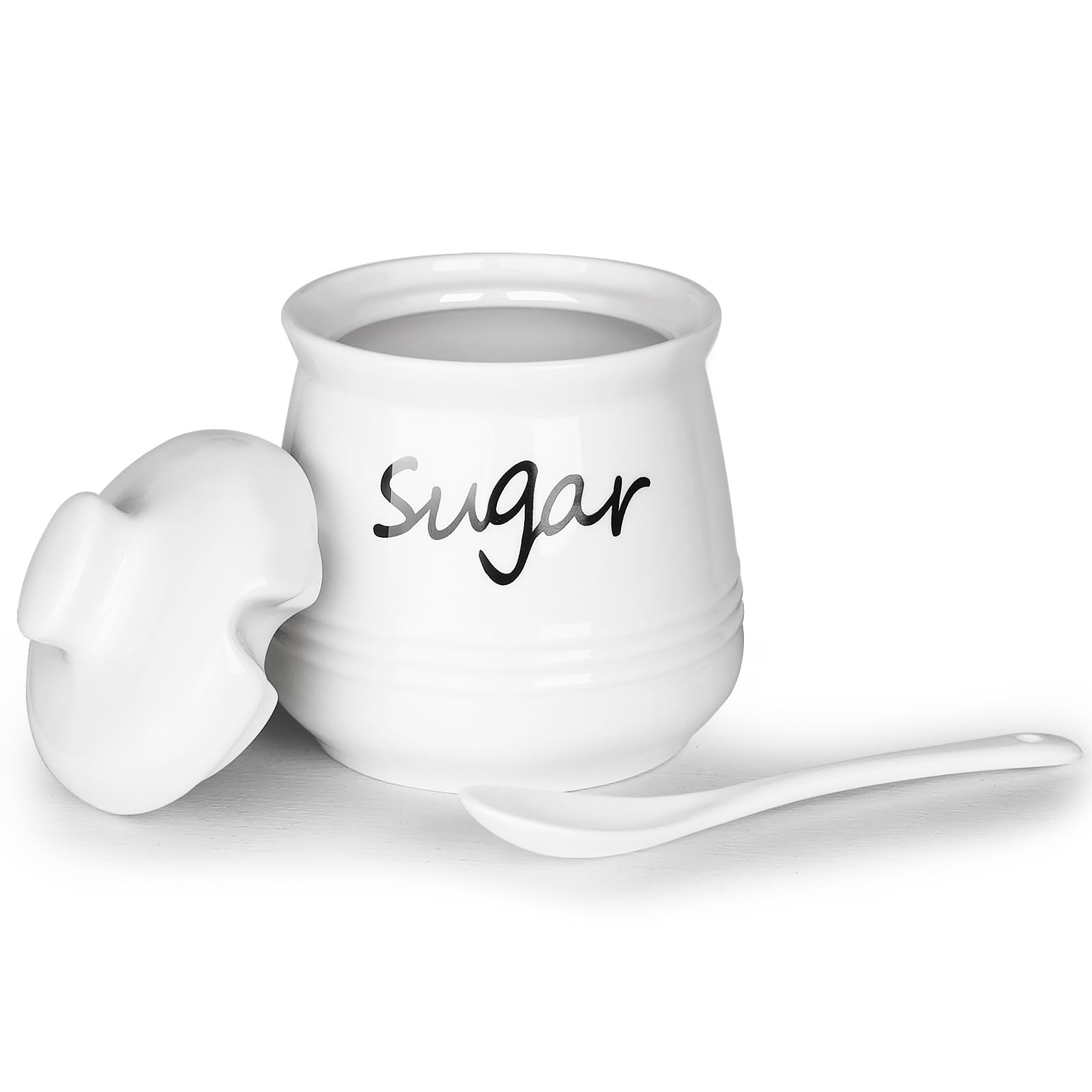 Photo 1 of (MISSING TOP) HAOTOP 12oz Sugar Bowl with Lid and Spoon,Ceramic Sugar Jar Sugar Dispenser Sugar Container Coffee Bar Accessories, Kitchen Countertop Canisters, White