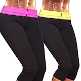 CFR Women's Slimming Thermal Capri Pants Sauna Body Shaper Control,Black/Yellow Large