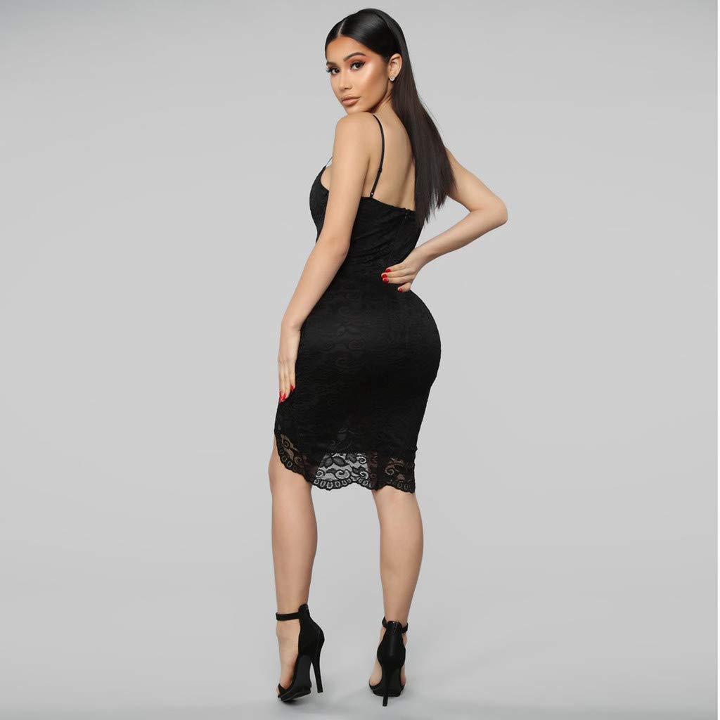 Women Strappy Bodycon Dress, Lady Sexy Spaghetti String Lace Ruffle