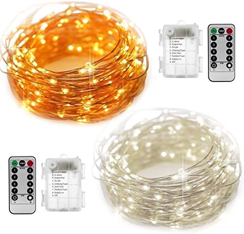 2 Sets Fairy String Lights 16.5FT Copper Wire Battery Operated Twinkling 50 LED String Lights Waterproof Firefly Lights with 8 Modes Remote Controller Box for Indoor Outdoor Party Festival Decor