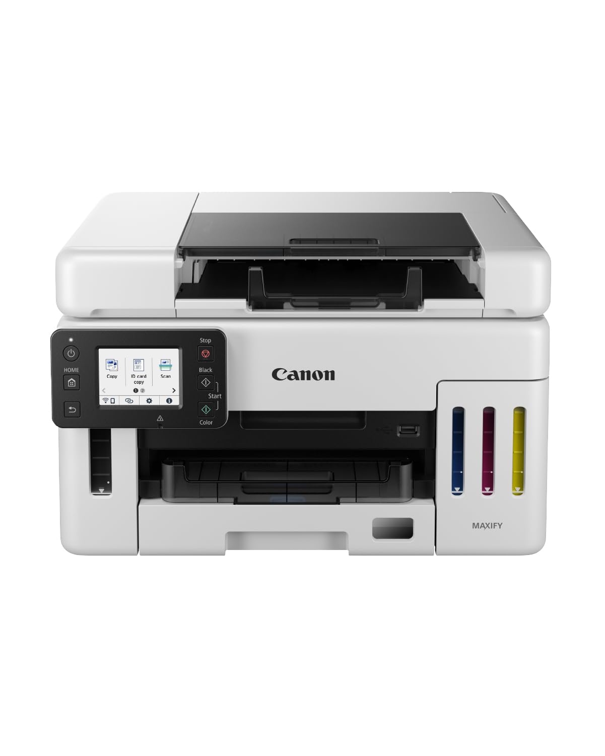 Canon MAXIFY GX6550 Tintenstrahldrucker 3-in-1 Multifunktionsgerät MegaTank (Drucker, Scanner, Kopierer, WLAN, LAN, Cloud, Duplexdruck, Duplex ADF, 350 Blatt Kapazität, Wischfeste Ausdrucke) weiß