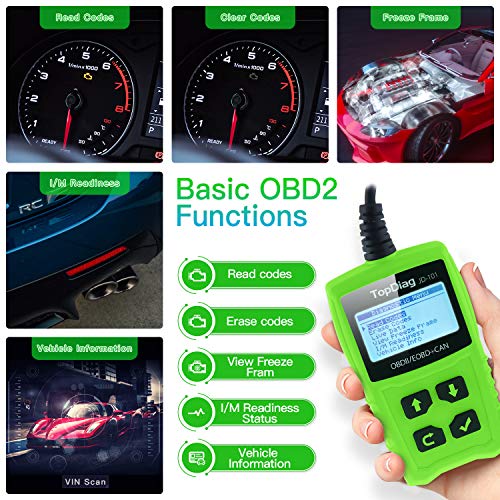 JD101 Universal Code Readers Engine Scan Tool Check Engine Light Car Diagnostic Tool OBD2 Scanner with Battery Test for for All Cars Vehicles Automotive After 1996