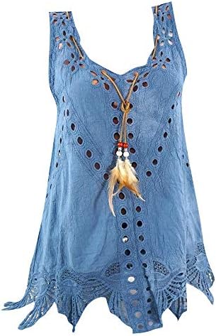 Plus Size Hollow Out Tops, 2019 QIQIU Women's Boat Neck Embroidery Irregular Hem Fashion Sleeveless Summer Vest