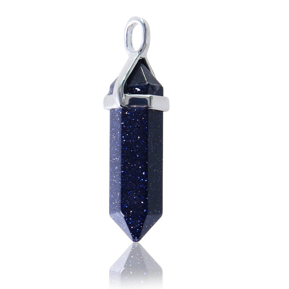 Aituo Gorgeous Quartz Crystal Healing Stones Point Chakra Cut Gemstone Natural Stone Pendants for Necklace Jewelry Making -Blue Sand