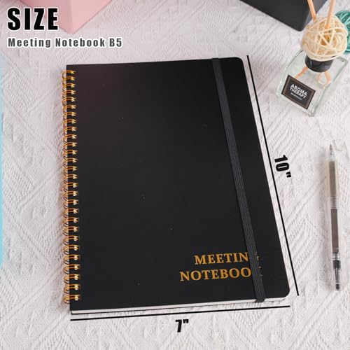 Koogel Meeting Notebook for Work, B5 Work Planner Notebook 7x10 Inch Hardcover Spiral Notebook Project Planner for Women Men Business Office Black
