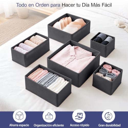 Niviy Organizador Armario 8 Piezas Caja Organizadora Ropa Gris Oscuro | Tela no Tejida Organizadores Plegables para Cajones y Estanterías para Ropa, Calcetines, Ropa Interior