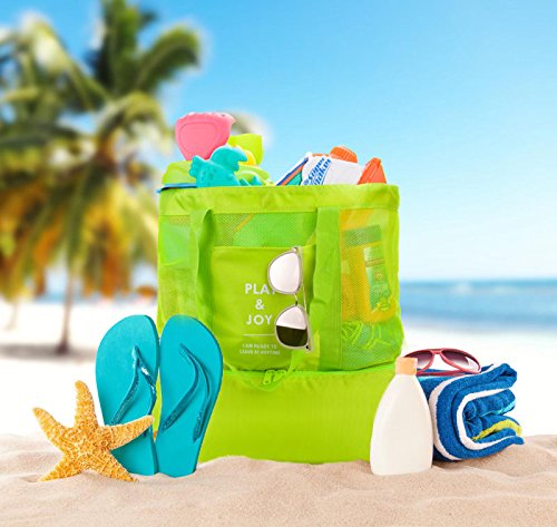 Lazyaunti Mesh Beach Totes Bag For Kids Toy Organizer Bag with Zipper Insulated Picnic Cooler Bag for Travel Shopping Pool Yoga Gym Bag