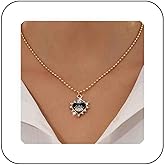 Iaceble Boho Evil Eye Heart Necklace Enamel Black Eye Necklace Crystal Heart Pendant Necklace CZ Eye Choker Necklace Gold Ball Chain Necklace Jewelry for Women