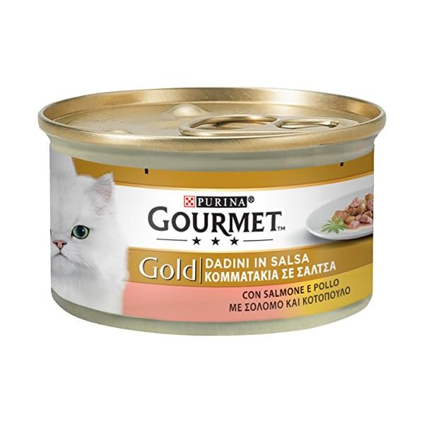 PURINA GOURMET GOLD Umido Gatto Dadini in Salsa con Salmone e Pollo - 24 lattine da 85g ciascuna (confezione da 24x85g)
