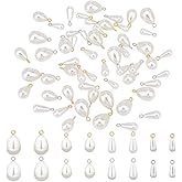 PH PandaHall 64pcs Teardrop Pearl Charms, 4 Sizes Imitation Pearl Pendants with Loops Beige Drop Dangle Charm Craft Pearls Pendants for Earring Necklace Bracelet Jewelry Making DIY Craft