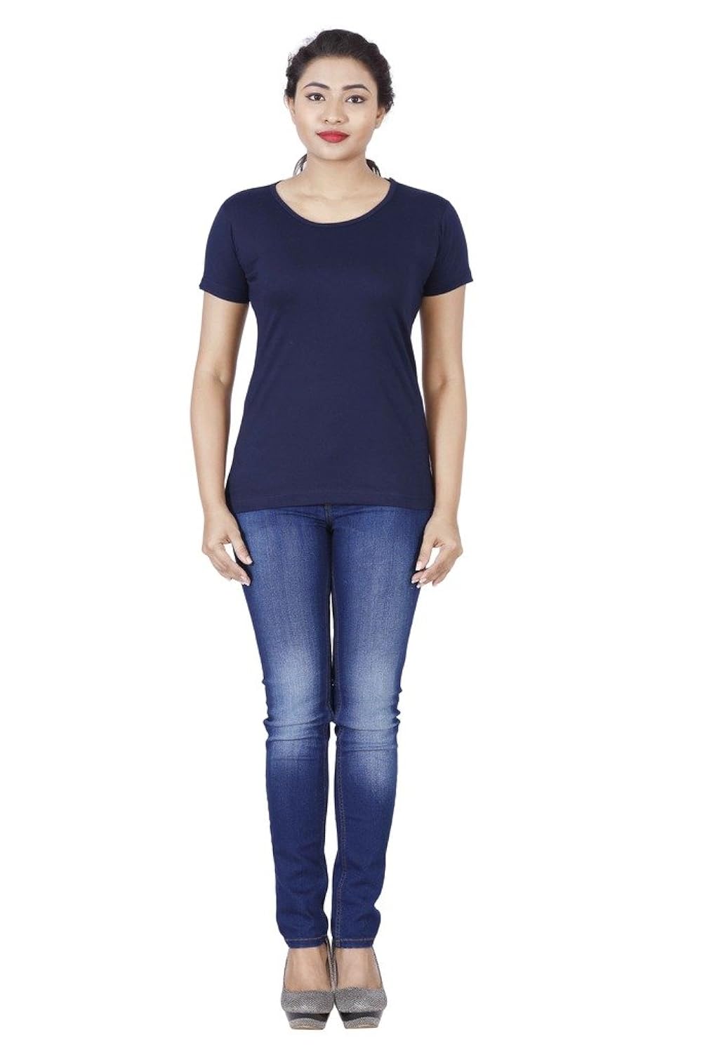 fleximaa women's cotton round neck plain t-shirt (pack of 2)