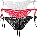 Women's Sexy Lace Low Rise Crotchless String Bikini - 3 Pack,White/Red/Black