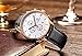 BINGER Men's Date Multifunction Chronograph Watches with Stopwatch Timer Black Leather Strap (white dial rose gold case)