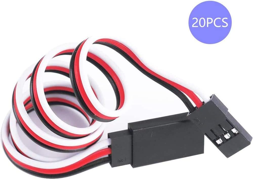 POFET 20pcs Servo Extension Cable Lead Wire 10mm 12.59inch 3 Pin Cord JR Male Head and Futaba Female Head for RC Plane - Image 3