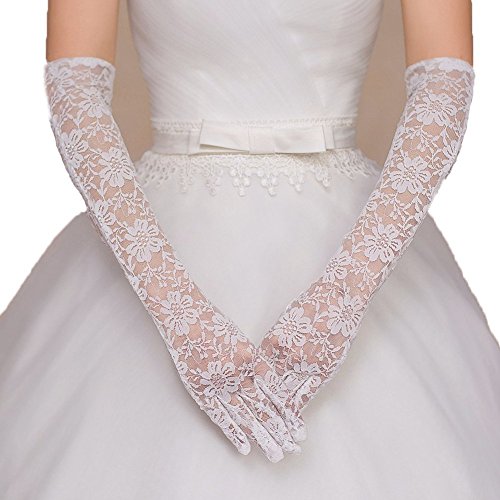Ruiyuhong Lace White Black Wedding Party Dance Gloves (Long White)