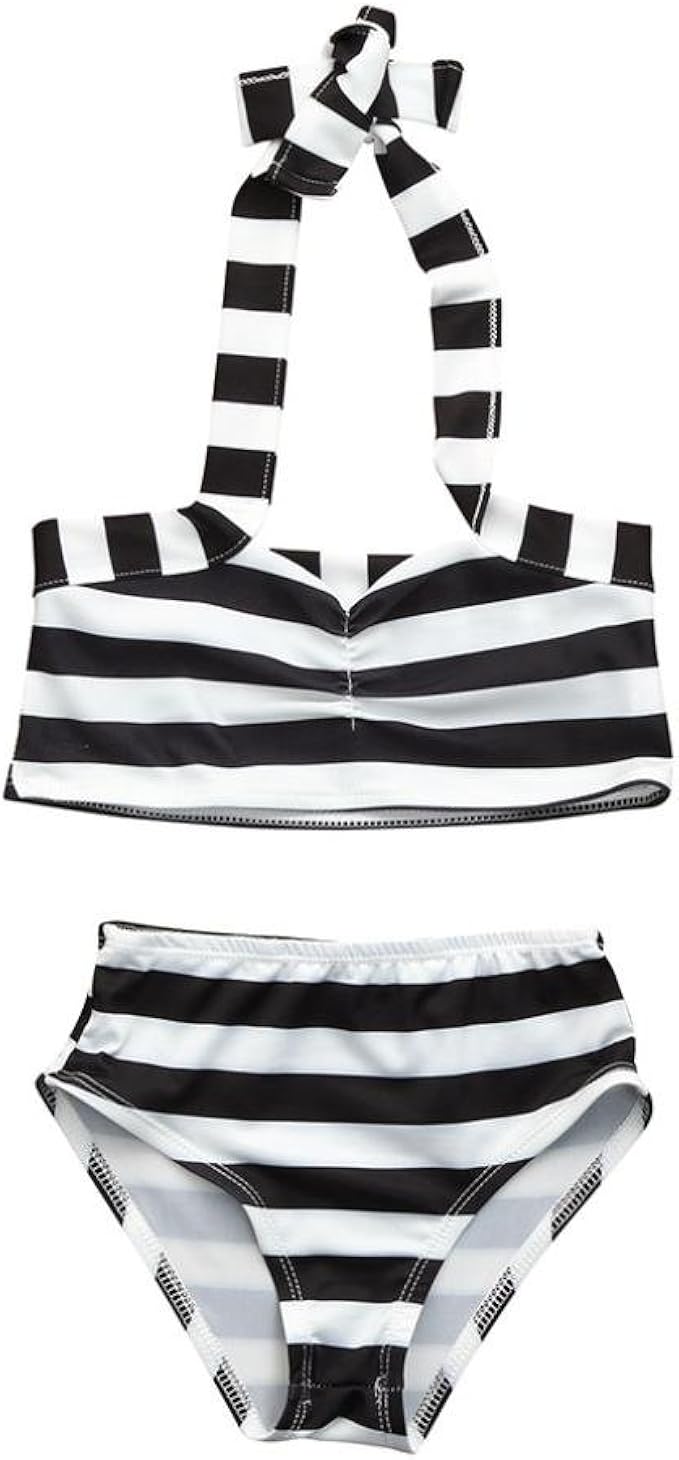 black and white striped bikini outfit