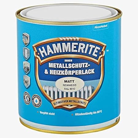 0,5L Hammerite Metallschutzlack und Heizkörperlack innen cremeweiss matt