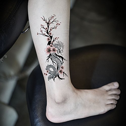 Dragon and Plum Blossom Temporary Tattoos Body Art Tatoos Sticker Sexy Tattoos 5 Sheets
