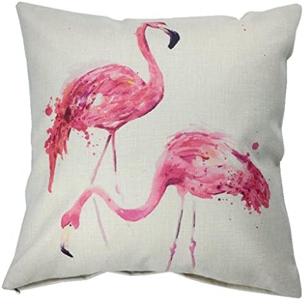 Soo Angeles Cotton Linen Square Decor Throw Pillow Case Cushion Cover Couple Pink Flamingo Style 18 X 18 Inch