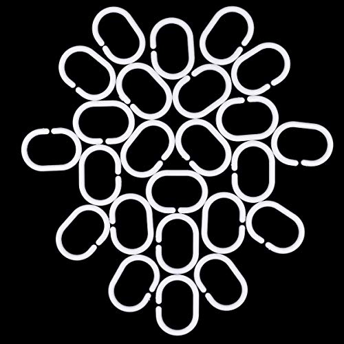 Qulable 24 Packs Shower Curtain Rings Plastic Curtain C Rings Hook Hanger Bath Drape Loop Clip Glide Bathroom Shower Window Rod (White) - Thumbnail 3