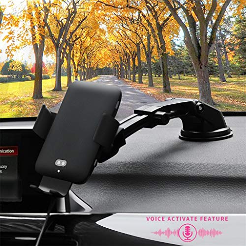 Fheaven Wireless Car Charger Mount, Voice Activate Auto Clamping Qi 10/7.5W Fast Charging For Samsung S10 S9 S8 Note 9 (Black a)