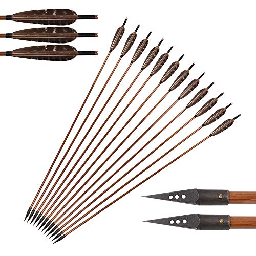 image for Huntingdoor 12 Pack 31 inch Bamboo Shaft Archery Hunting Arrows Fletch