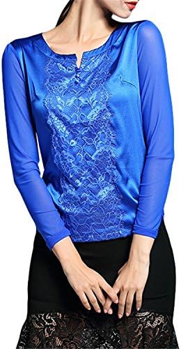 Tirahse Women's Pullover Solid Embroidered Casual Tee Shirt BlueUS 0