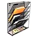 LINKFU 5 Tier Hanging Wall Office Organizer,Mesh Metal Multi-Functional Wall Mount Document Letter Tray Organizer for Home,Office,Magazine Rack and File Storage,Black